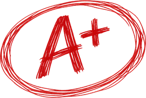 Red pen A+ mark inside a circle
